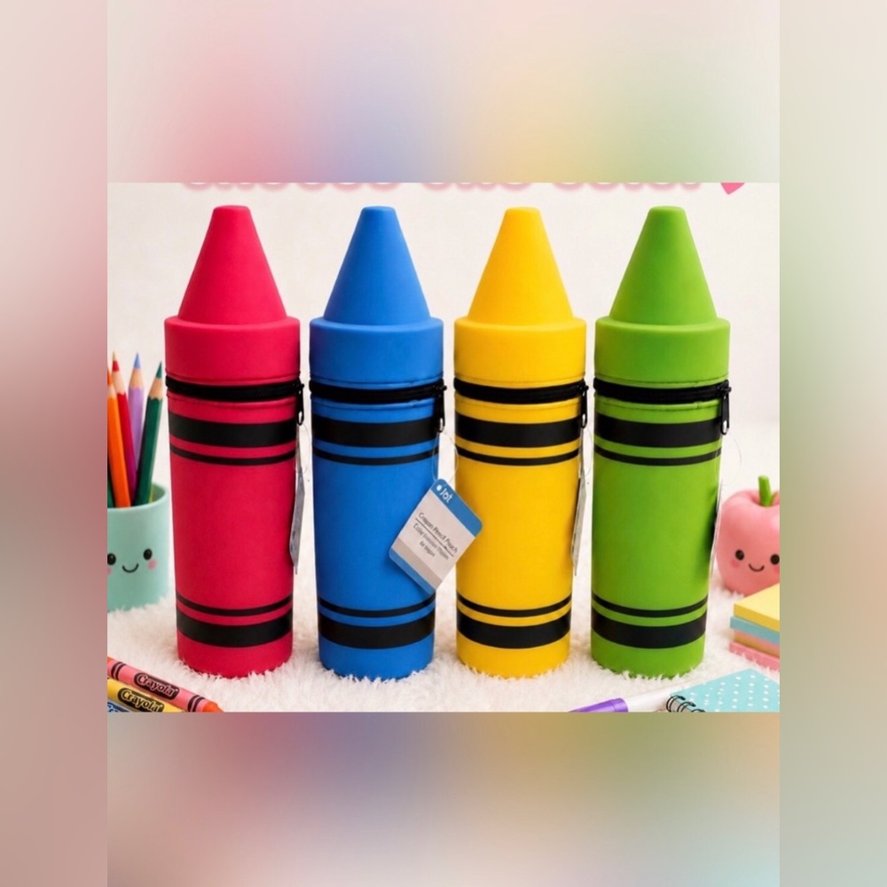 🥤 Colorful Crayon-Shaped Kids Pencil Case Set of 4